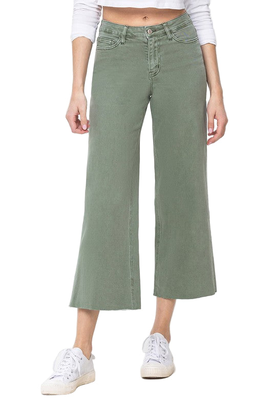 Dames Hoge Taille Wijde Pijpen Jeans Groen 0