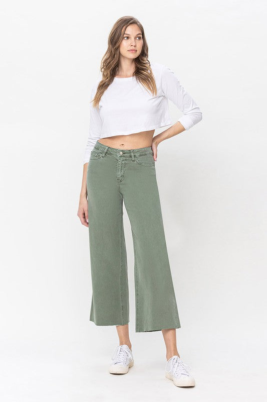 Dames Hoge Taille Wijde Pijpen Jeans Groen 1