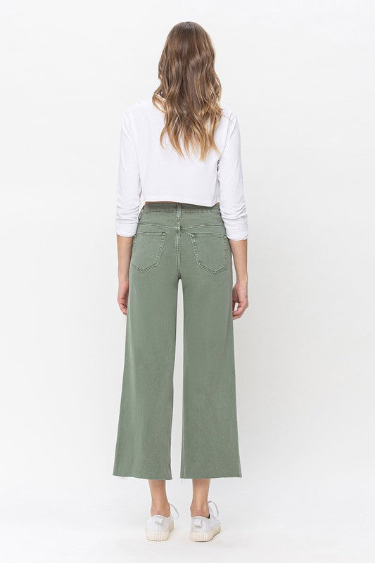 Dames Hoge Taille Wijde Pijpen Jeans Groen 2