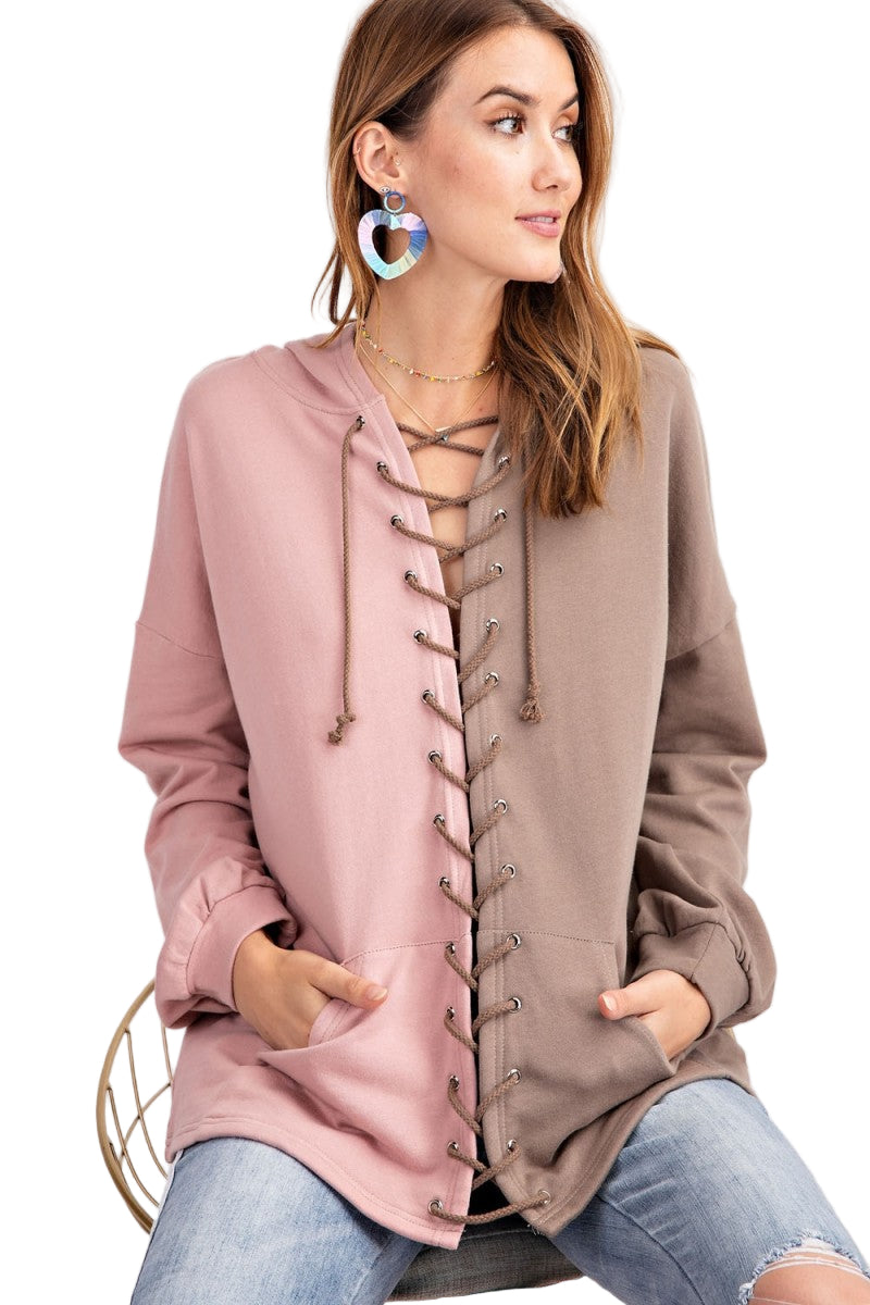 Dames Hoodie Kleurblok Terry Knit Mocha 0