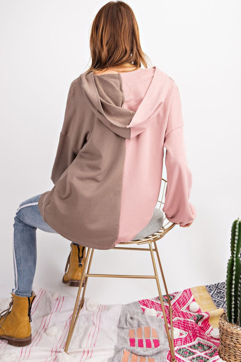 Dames Hoodie Kleurblok Terry Knit Mocha 3