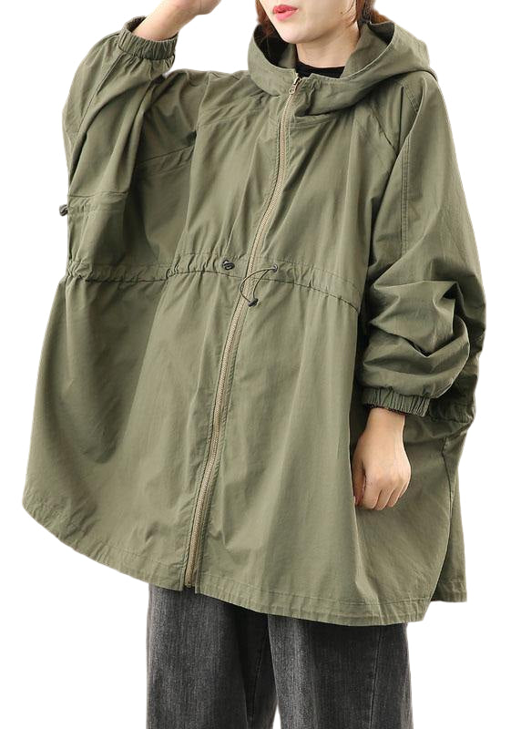 Dames Jacket met Ritssluiting en Capuchon in Legergroen 0