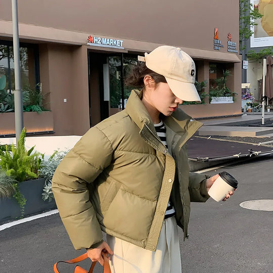 Dames Jas Winter Cropped Puffer met Staande Kraag 0