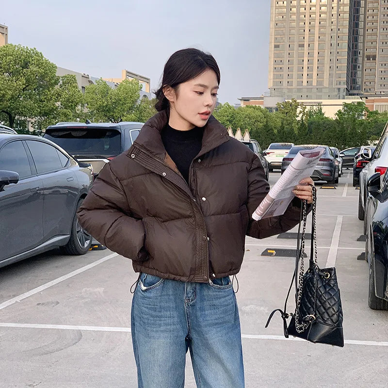 Dames Jas Winter Cropped Puffer met Staande Kraag 3