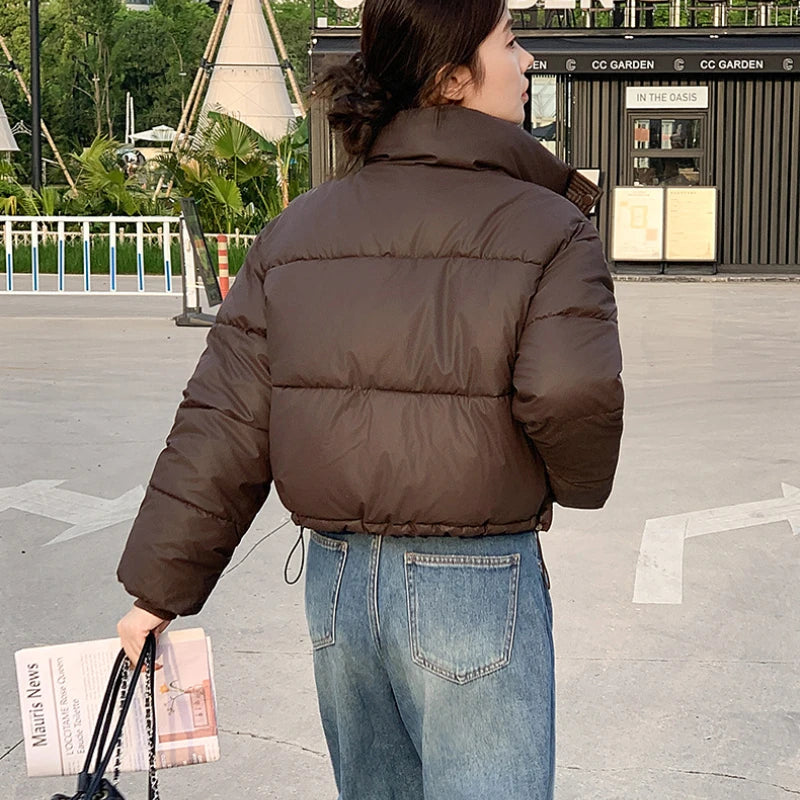 Dames Jas Winter Cropped Puffer met Staande Kraag 5