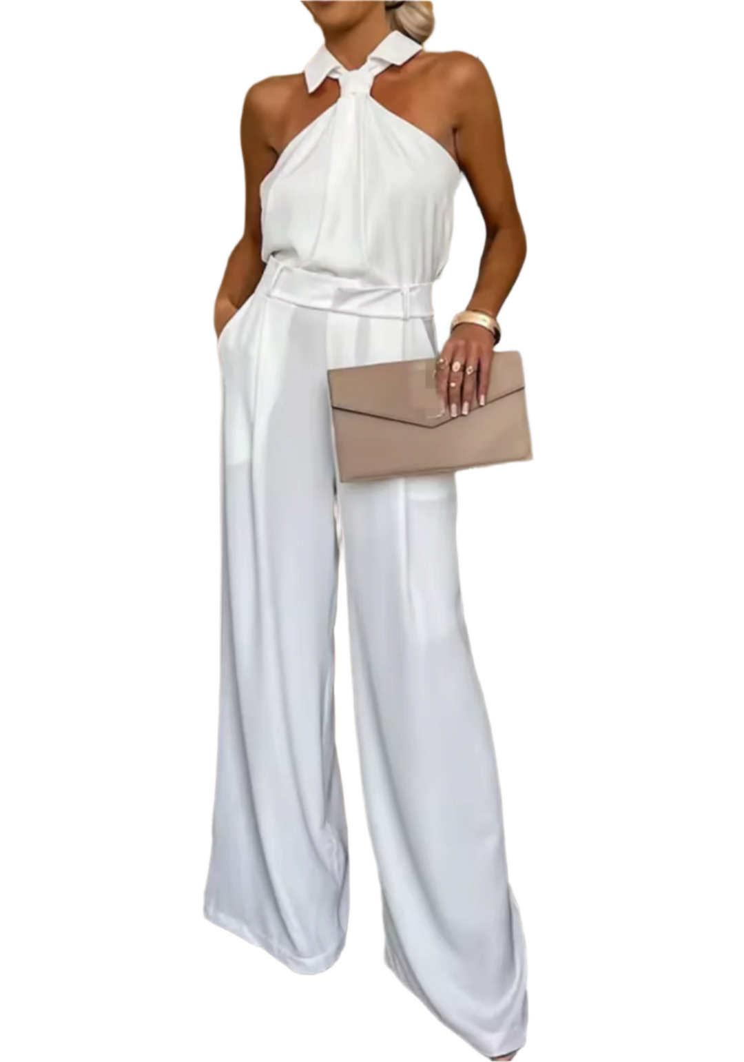 Dames Jumpsuit Feestelijk Met Brede Benen Hoog Hals In Zachte Ademend Stof 0