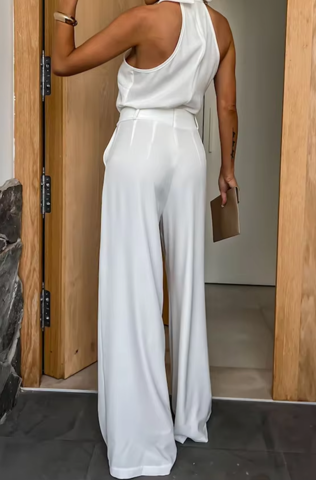 Dames Jumpsuit Feestelijk Met Brede Benen Hoog Hals In Zachte Ademend Stof 1