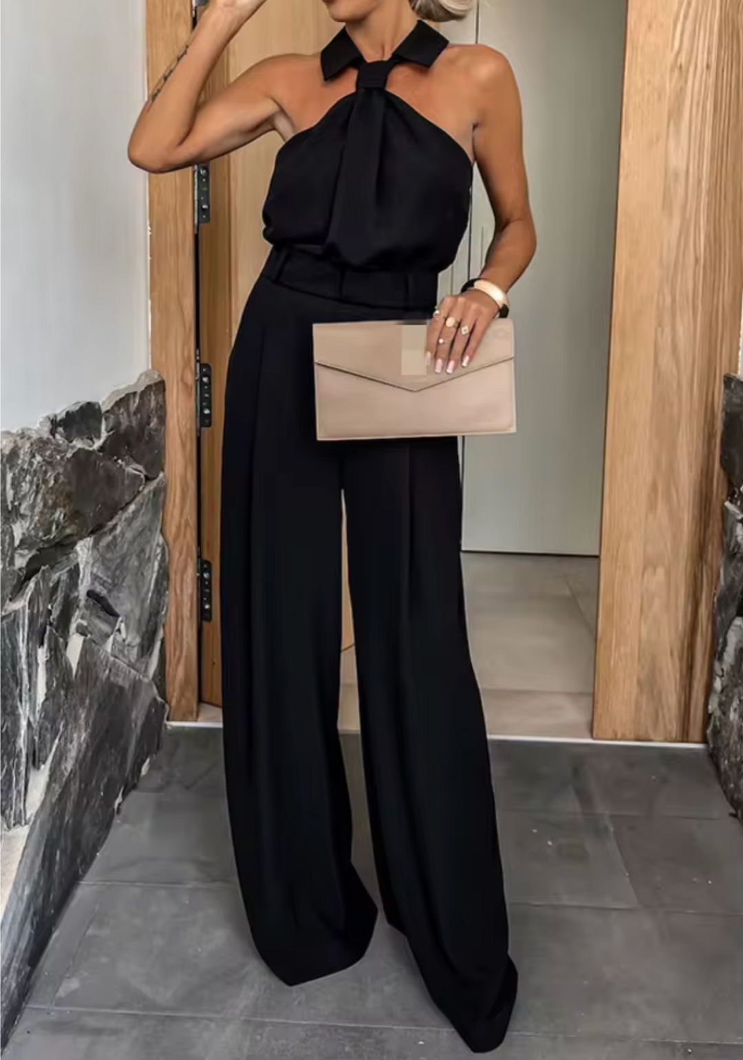 Dames Jumpsuit Feestelijk Met Brede Benen Hoog Hals In Zachte Ademend Stof 4