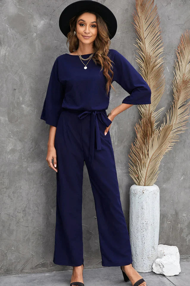 Dames Jumpsuit Met Brede Benen En Taille Riempje Feestelijk Design 6