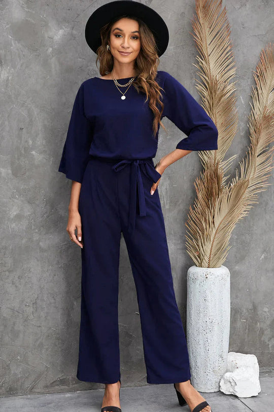 Dames Jumpsuit Met Brede Benen En Taille Riempje Feestelijk Design 6
