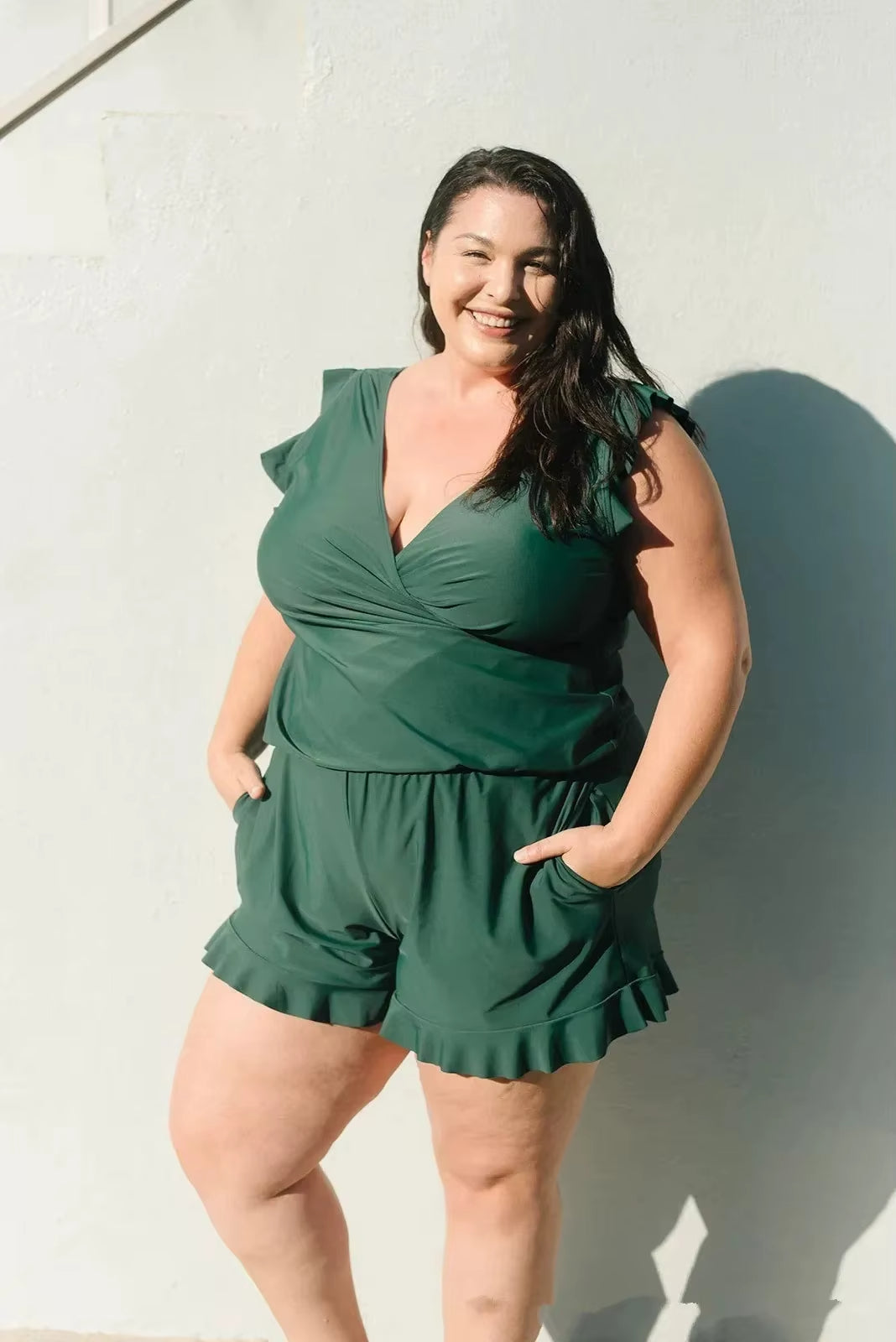 Dames Jumpsuit Met Ingebouwde Badkleding Zachte Rekbare Stof 3