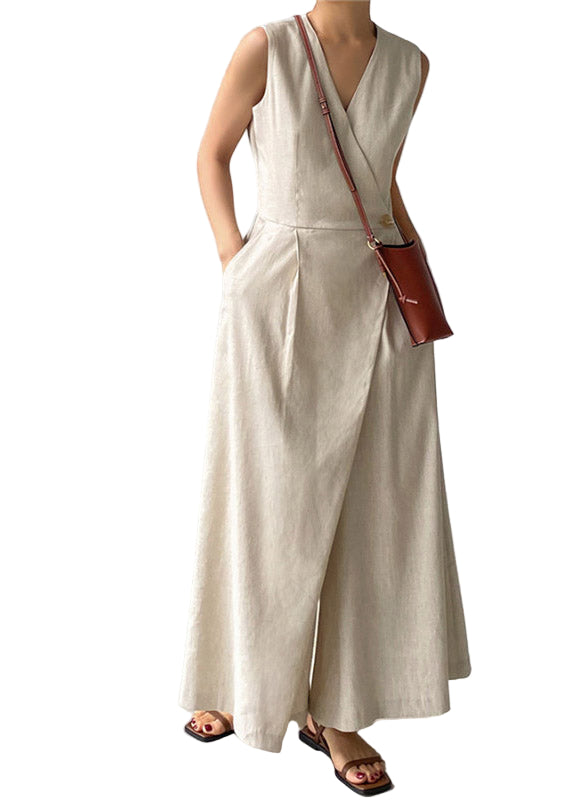 Dames Jumpsuit Met V-hals en Knoopzakken Losse Pasvorm 0