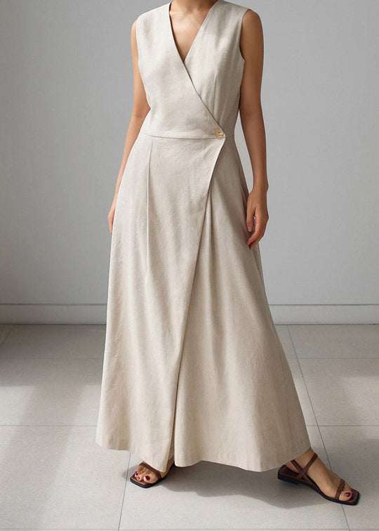 Dames Jumpsuit Met V-hals en Knoopzakken Losse Pasvorm 1