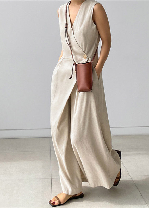 Dames Jumpsuit Met V-hals en Knoopzakken Losse Pasvorm 2