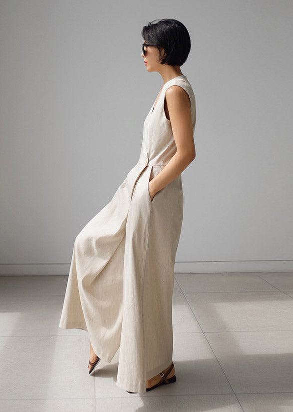 Dames Jumpsuit Met V-hals en Knoopzakken Losse Pasvorm 3