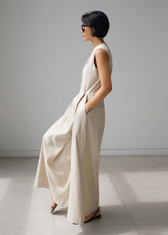 Dames Jumpsuit Met V-hals en Knoopzakken Losse Pasvorm 3