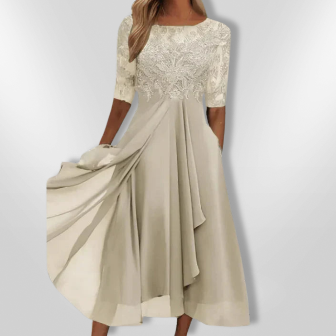 Dames Jurk Bruiloft Asymmetrisch Kant Zacht Stoffen Lange Jurk 5