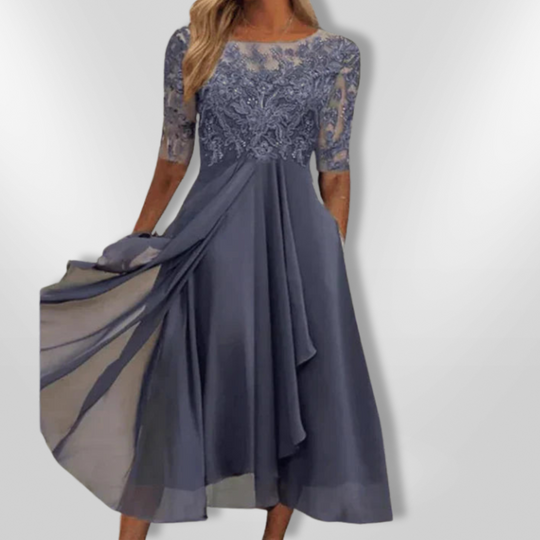 Dames Jurk Bruiloft Asymmetrisch Kant Zacht Stoffen Lange Jurk 9