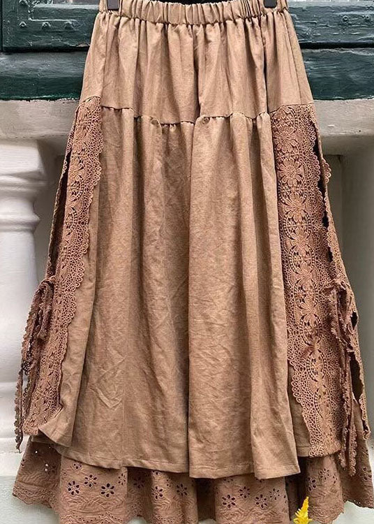 Dames Kaki Lente Rok met Kanten Patchwork 3