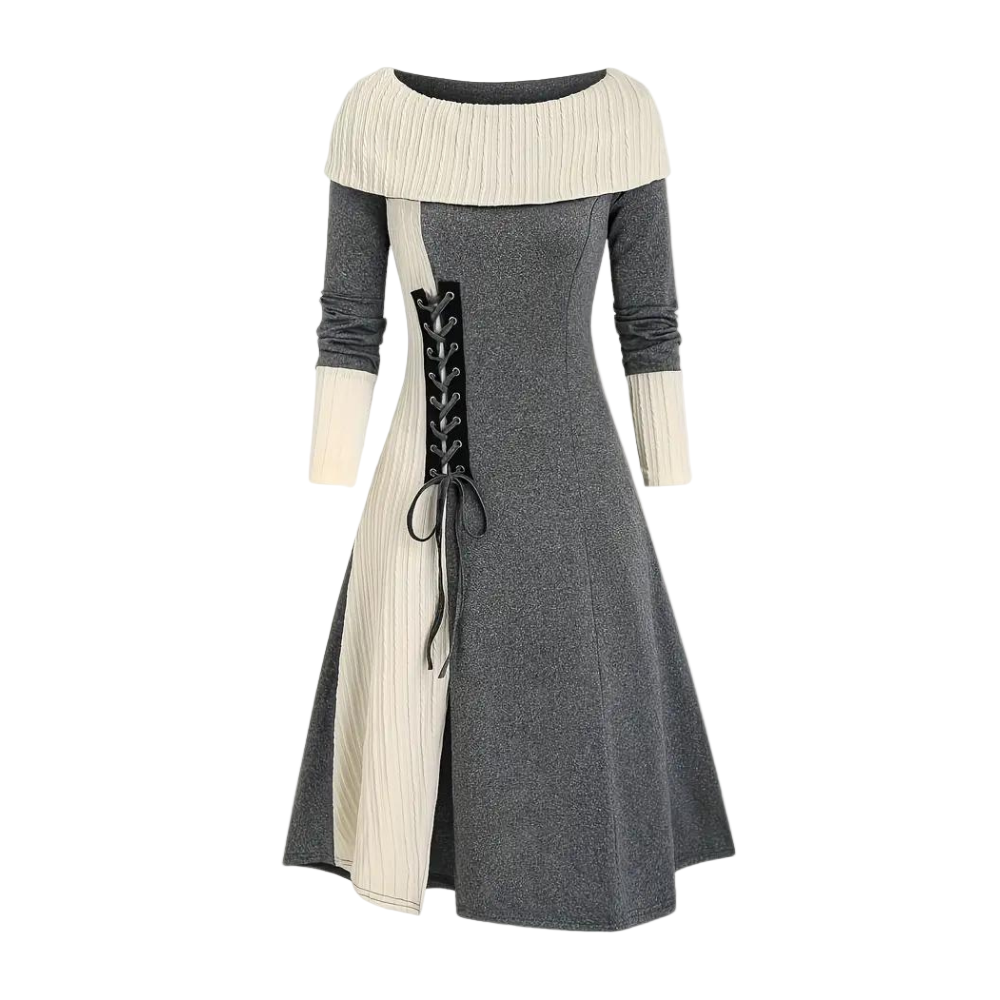 Dames Kleurblok Jurk met Strik - Stijlvolle Feestelijke Kleding voor Herfst en Winter 0