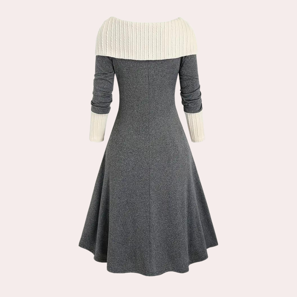 Dames Kleurblok Jurk met Strik - Stijlvolle Feestelijke Kleding voor Herfst en Winter 1