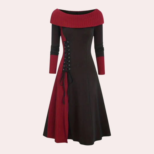 Dames Kleurblok Jurk met Strik - Stijlvolle Feestelijke Kleding voor Herfst en Winter 5