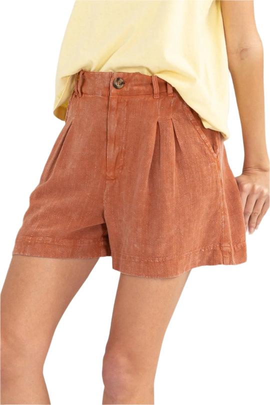 Dames Korte Broek Hoge Taille Plissé Linnen Comfortabel 0