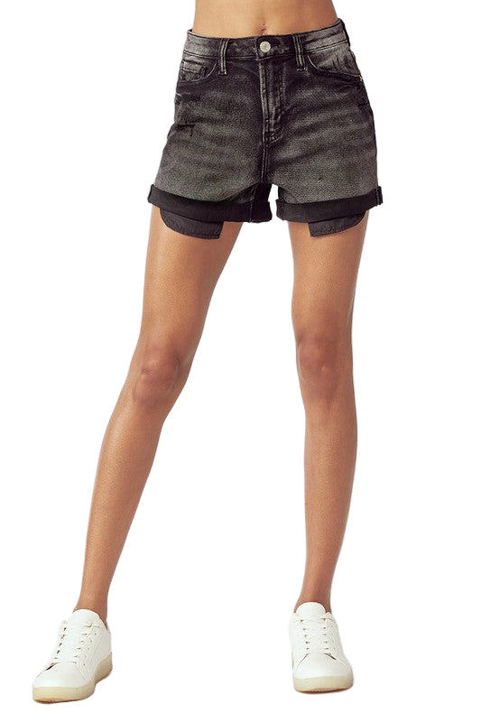 Dames Korte Broek Hoge Taille Rolled Up Katoen 0