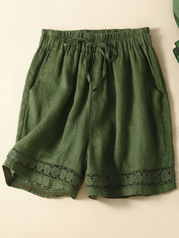 Dames Korte Broek Losse Pasvorm Katoen-Linnen Mix met Kantdetails 4
