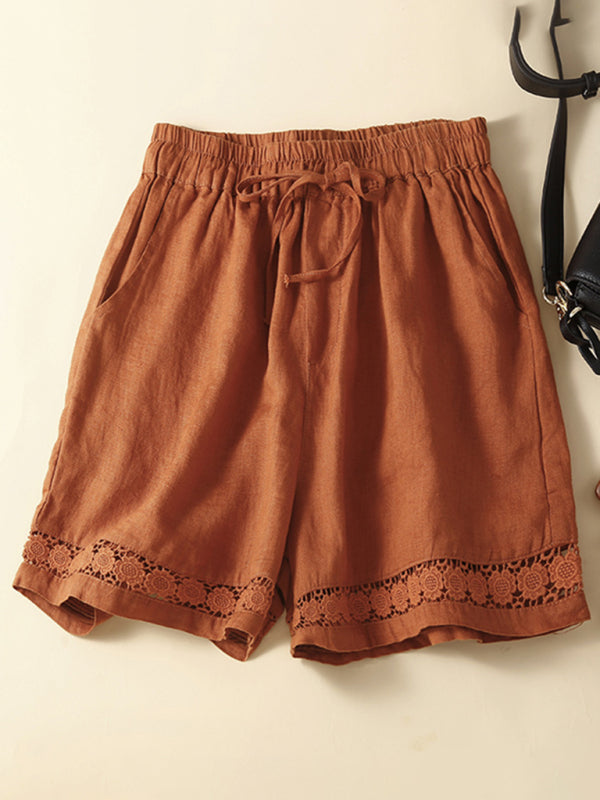 Dames Korte Broek Losse Pasvorm Katoen-Linnen Mix met Kantdetails 5