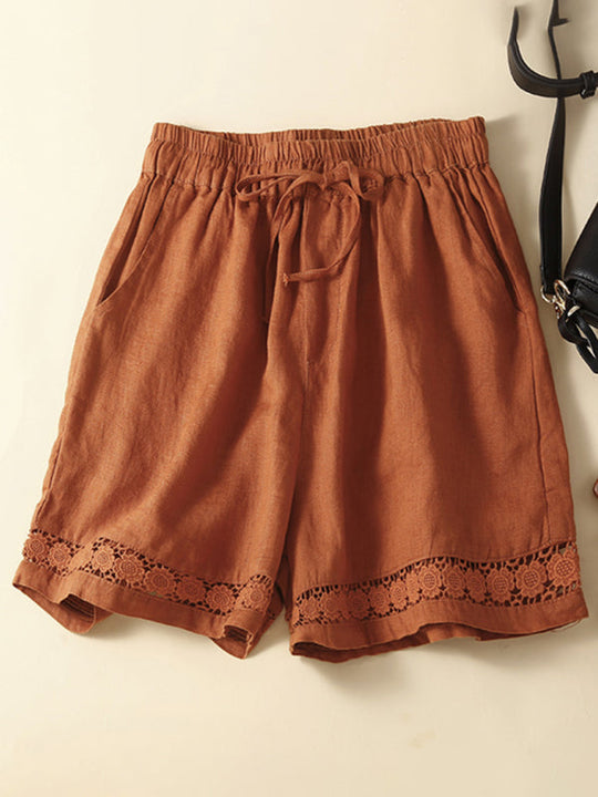Dames Korte Broek Losse Pasvorm Katoen-Linnen Mix met Kantdetails 5