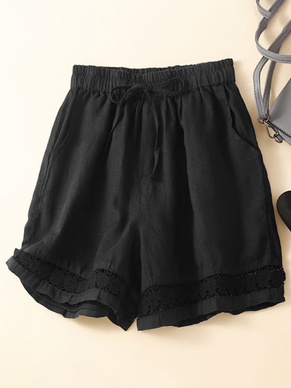 Dames Korte Broek Losse Pasvorm Katoen-Linnen Mix met Kantdetails 7
