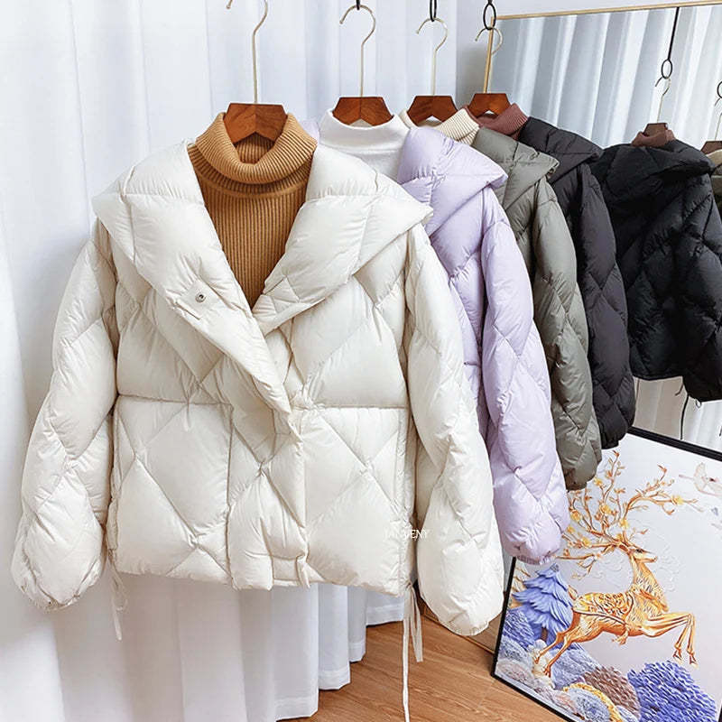 Dames Korte Donsjack met Capuchon Cocoonstijl voor de Winter 0
