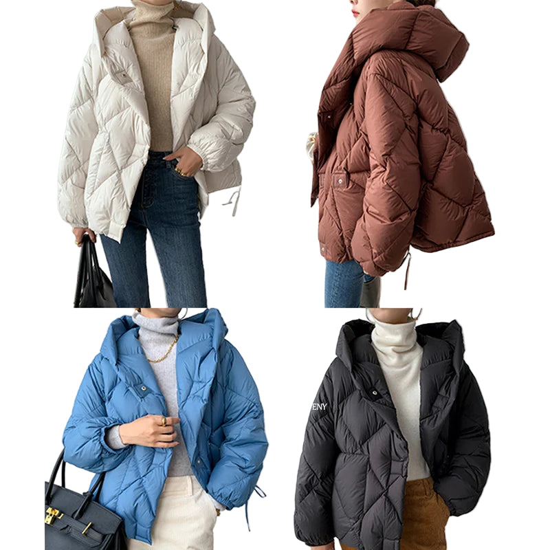Dames Korte Donsjack met Capuchon Cocoonstijl voor de Winter 5