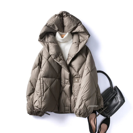 Dames Korte Donsjack met Capuchon Cocoonstijl voor de Winter 6
