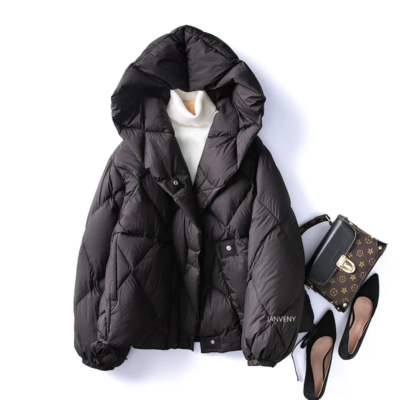 Dames Korte Donsjack met Capuchon Cocoonstijl voor de Winter 8