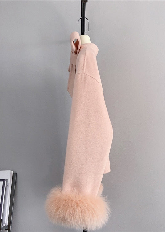 Dames Korte Jas met Strikknoop en Vossenhaarmanchet 3