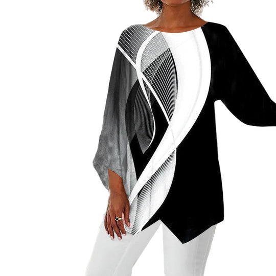 Dames Langarm Top Geometrisch Design met Asymmetrische Zoom 0