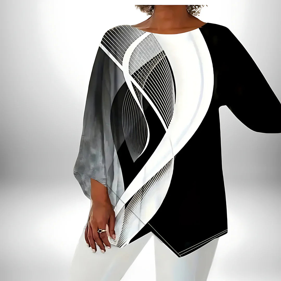 Dames Langarm Top Geometrisch Design met Asymmetrische Zoom 1