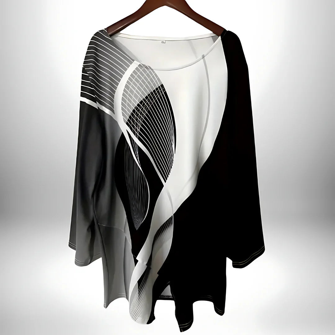 Dames Langarm Top Geometrisch Design met Asymmetrische Zoom 2