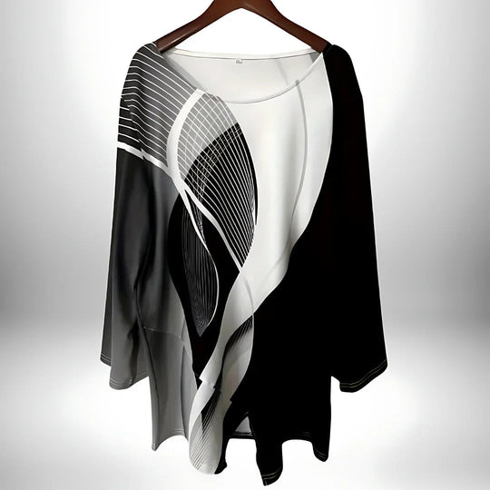 Dames Langarm Top Geometrisch Design met Asymmetrische Zoom 2