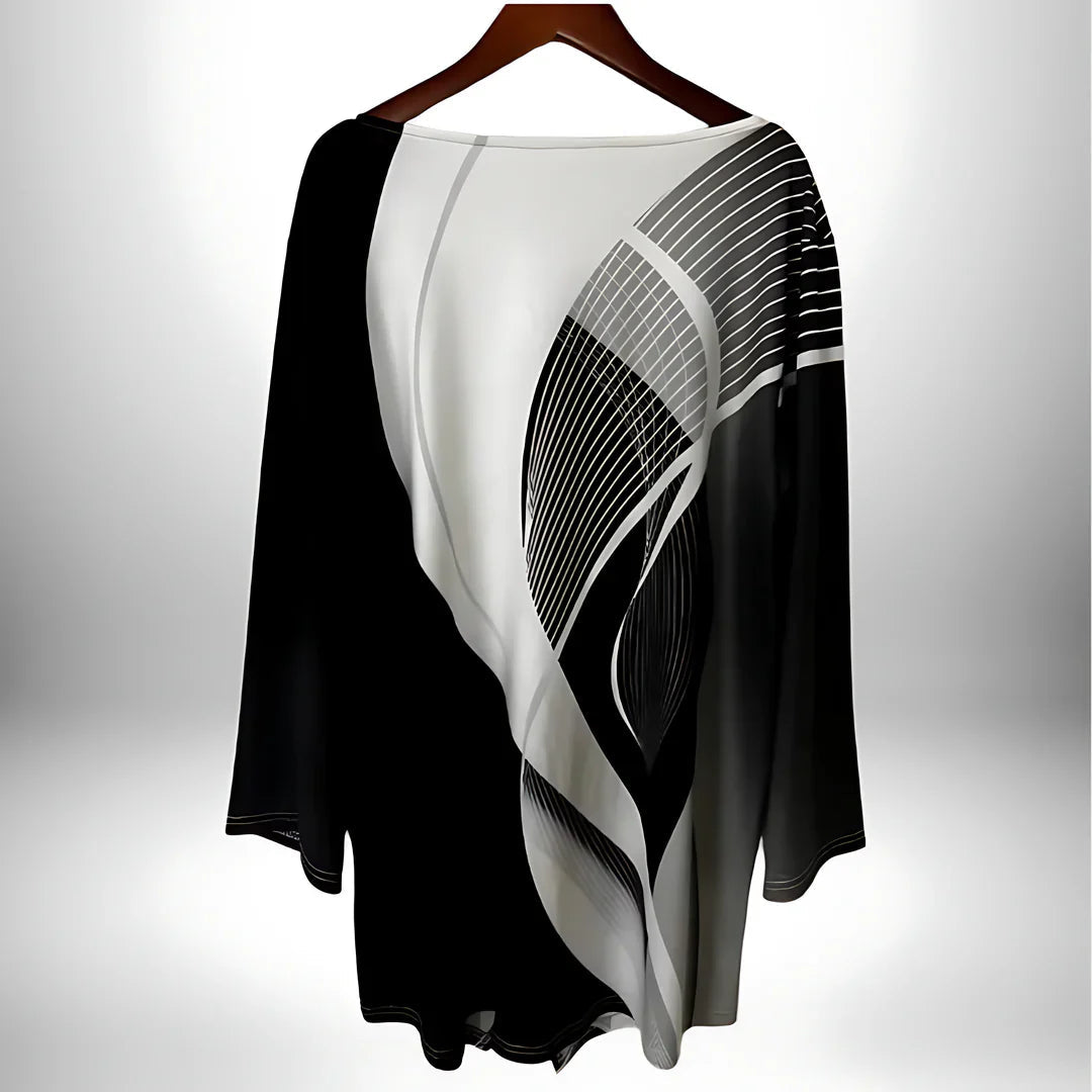 Dames Langarm Top Geometrisch Design met Asymmetrische Zoom 3