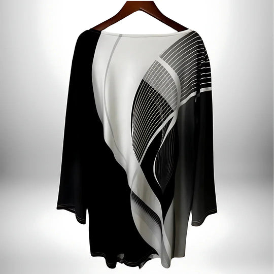 Dames Langarm Top Geometrisch Design met Asymmetrische Zoom 3