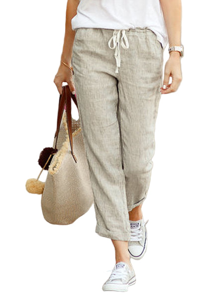 Dames Lange Broek Relaxed Fit Met Touwsluiting Ademend Materiaal 0