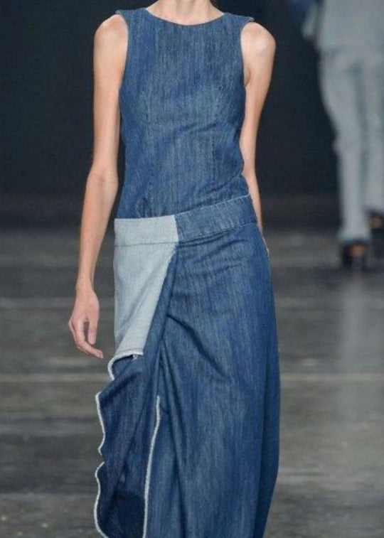 Dames Lange Denim Jurk Casual Met Ruches 1