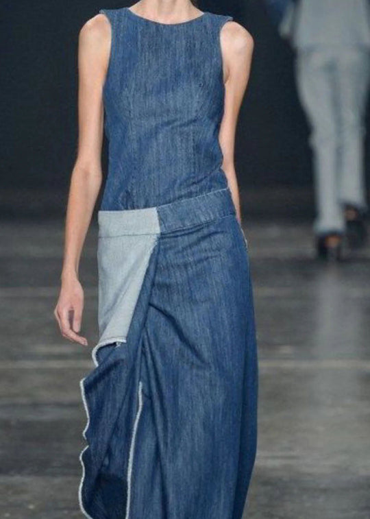 Dames Lange Denim Jurk Casual Met Ruches 4