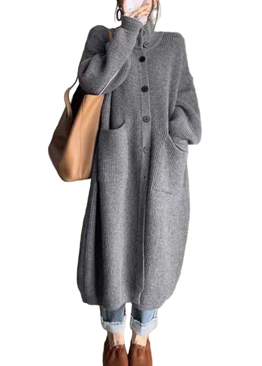 Dames Lange Gebreide Coltrui met Knopen 0