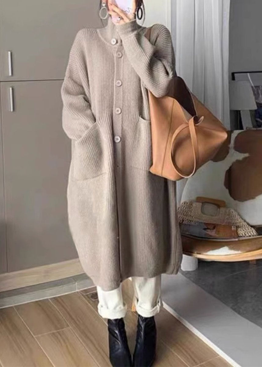 Dames Lange Gebreide Coltrui met Knopen 1
