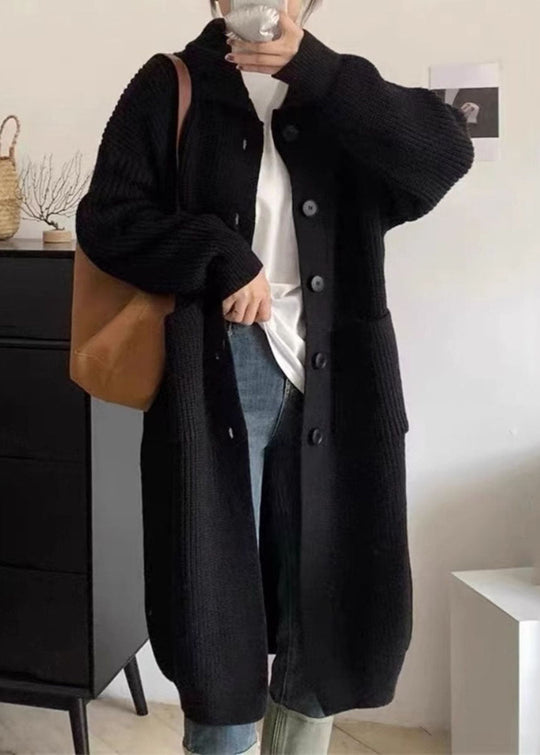 Dames Lange Gebreide Coltrui met Knopen 2