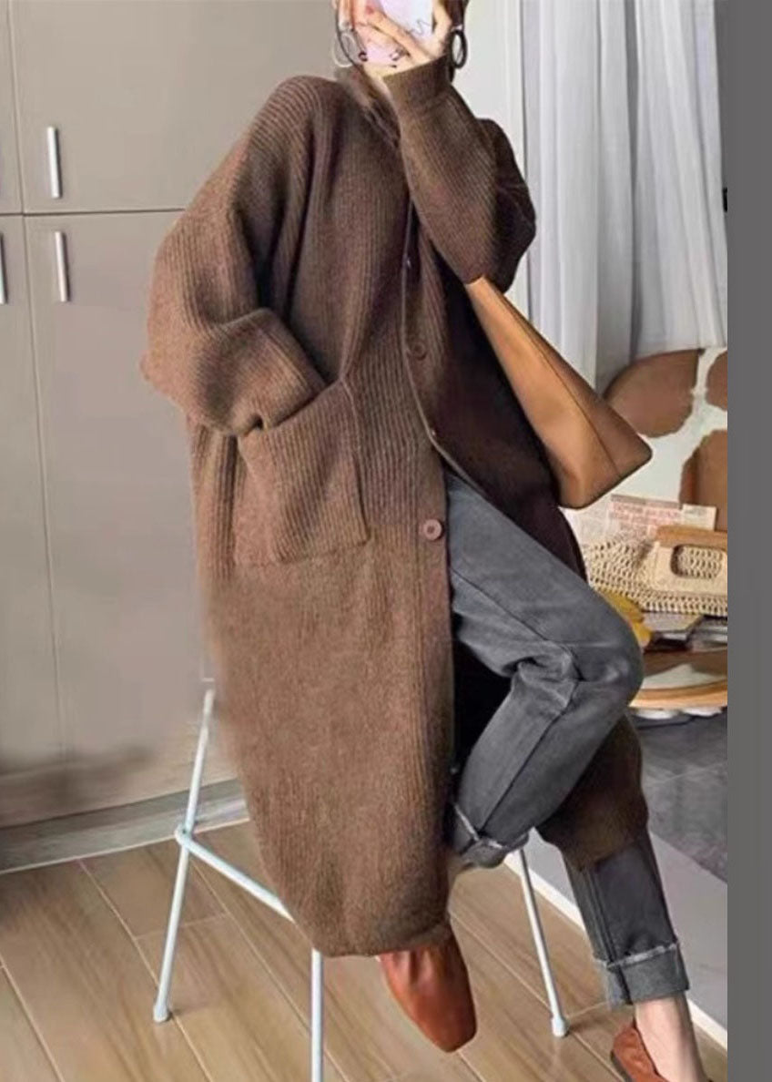 Dames Lange Gebreide Coltrui met Knopen 3